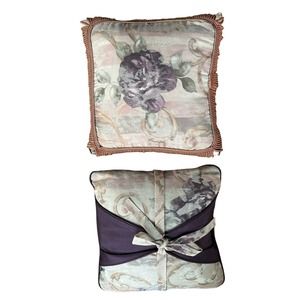Vtg Croscill Throw Decor Pillow Set Chambord Cassis‎ Purple Floral Fringe